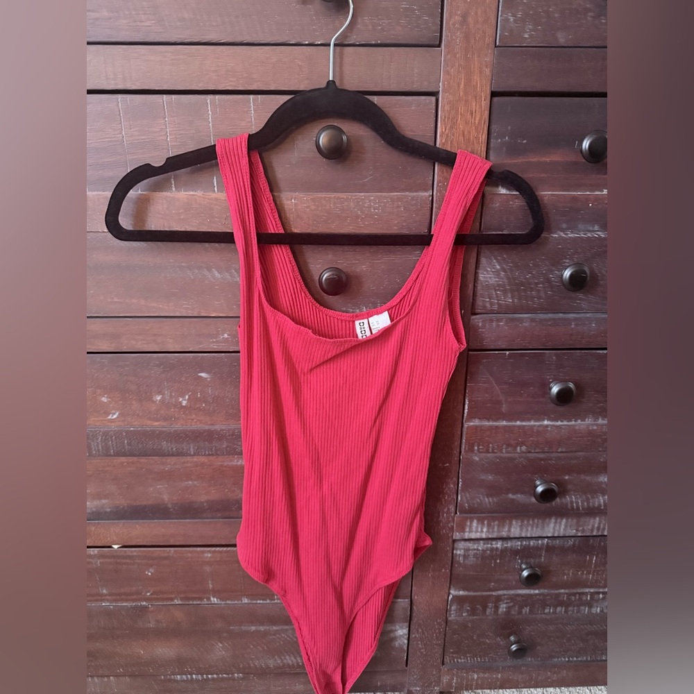 Red Ribbed Bodysuit